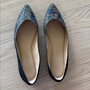 Audrey Brooke Multicolor Blue Mosaic & Black Suede Flats Shoes Womens Size 7